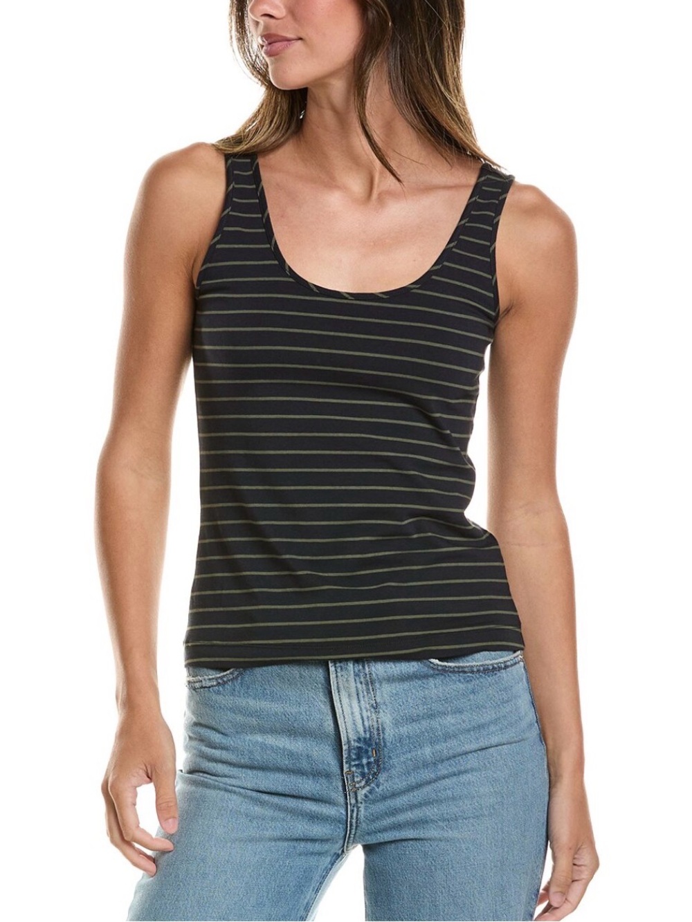 CAbi Striped Charm Tank in Navy and Olive